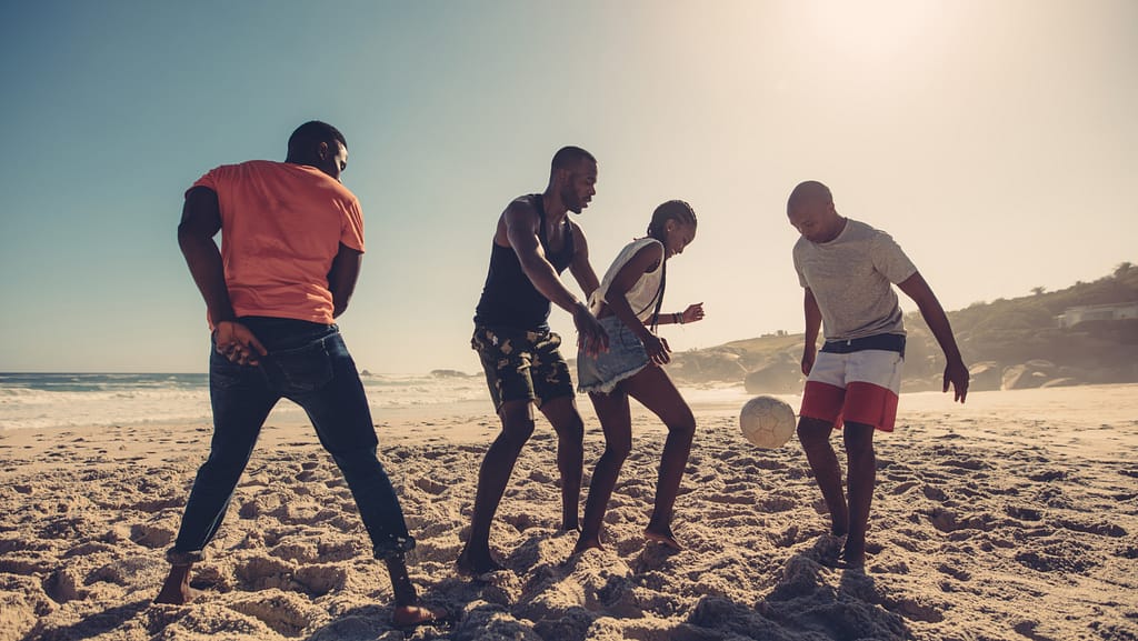 friends playing soccer